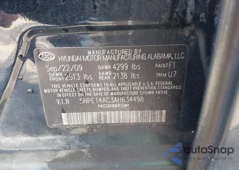 2010 Hyundai Sonata Gls из США, поврежденный, VIN 5NPET4AC3AH634498